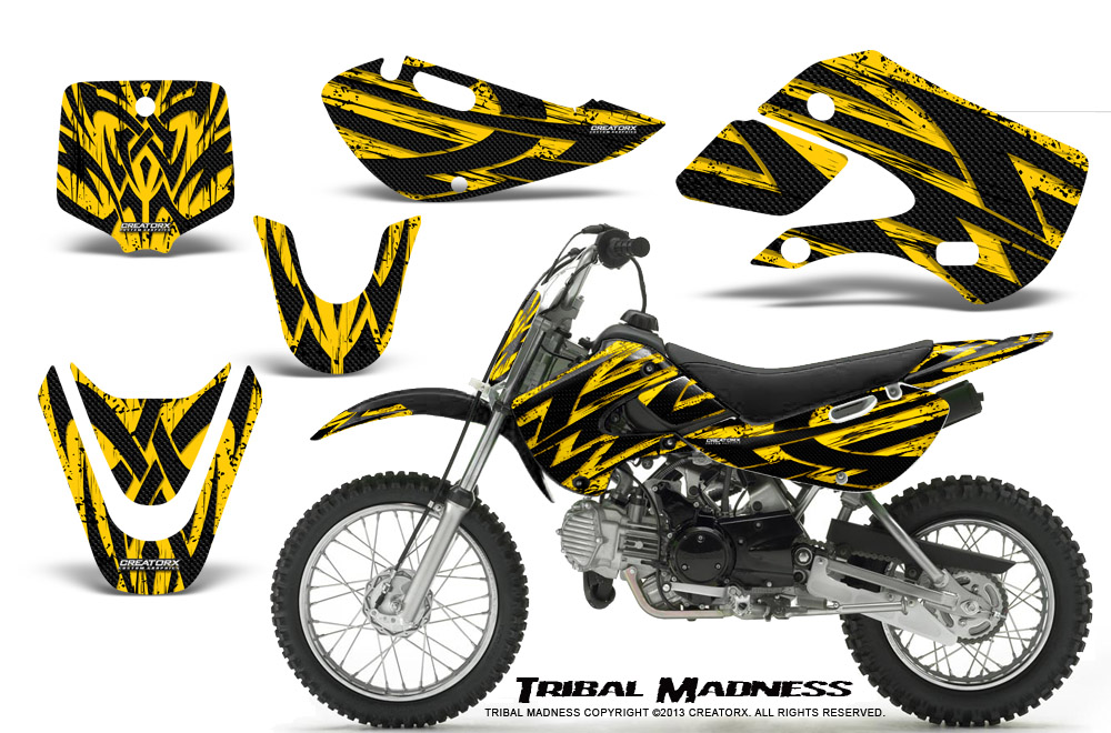 Kawasaki KLX110 KX65 Graphics Kit Tribal Madness Yellow BB